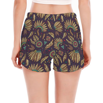 Tribal Native Indian Pattern Print Women's Split Running Shorts