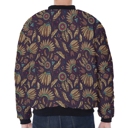 Tribal Native Indian Pattern Print Zip Sleeve Bomber Jacket