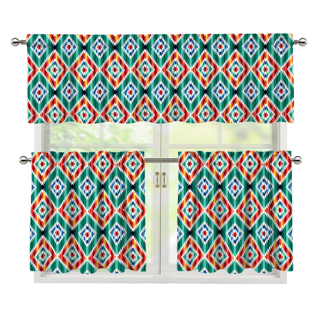 Tribal Navajo Pattern Print 3 Piece Kitchen Curtains
