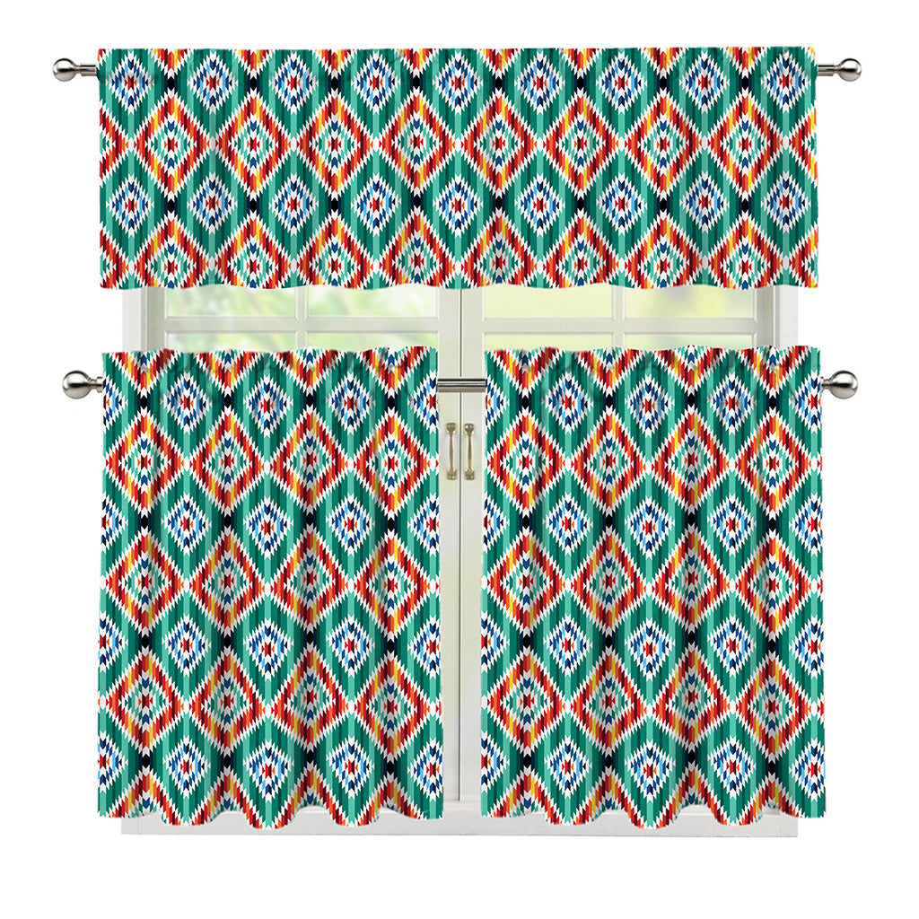 Tribal Navajo Pattern Print 3 Piece Kitchen Curtains