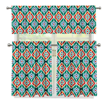Tribal Navajo Pattern Print 3 Piece Kitchen Curtains