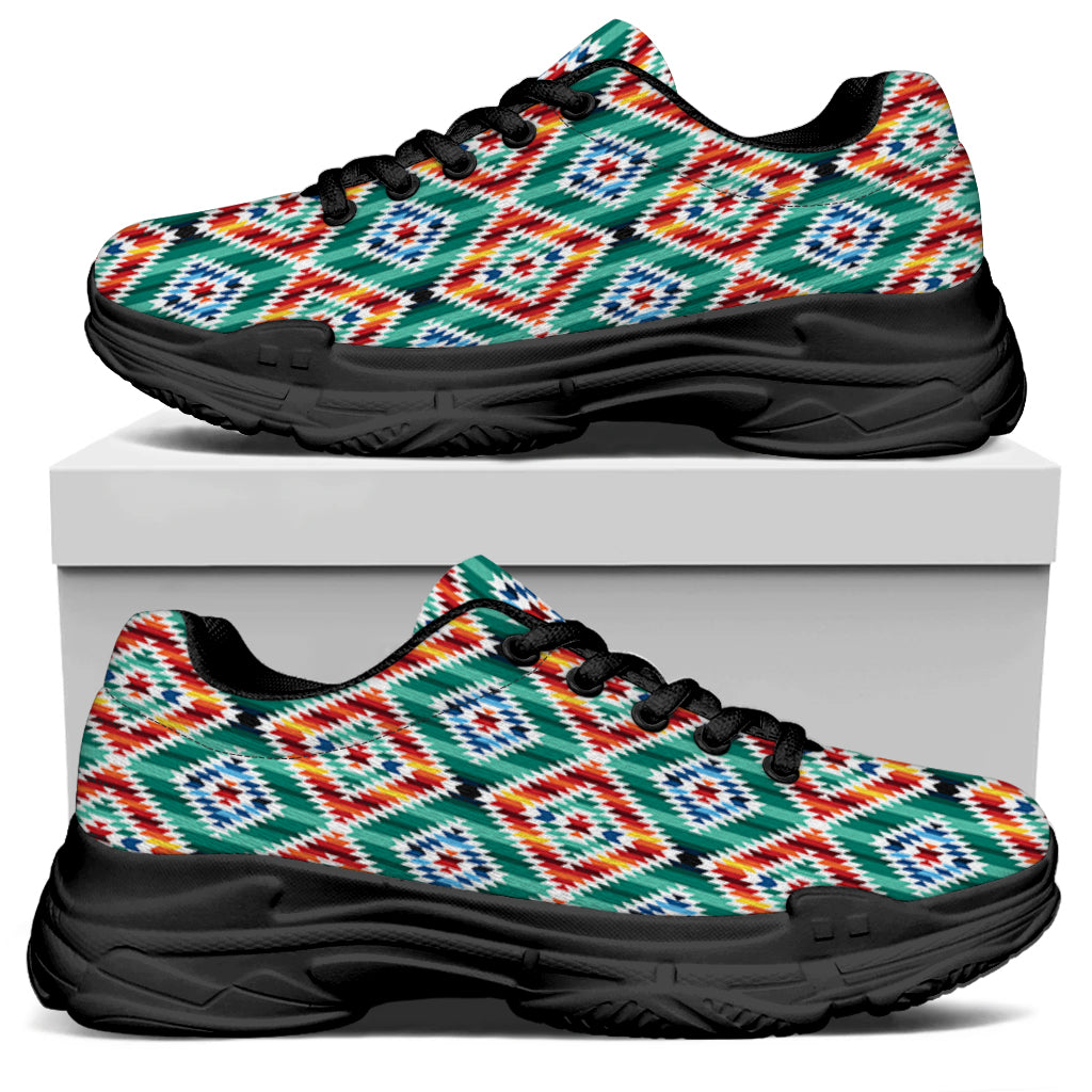 Tribal Navajo Pattern Print Black Chunky Shoes
