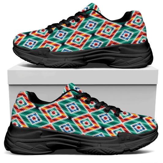 Tribal Navajo Pattern Print Black Chunky Shoes