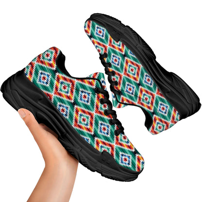 Tribal Navajo Pattern Print Black Chunky Shoes