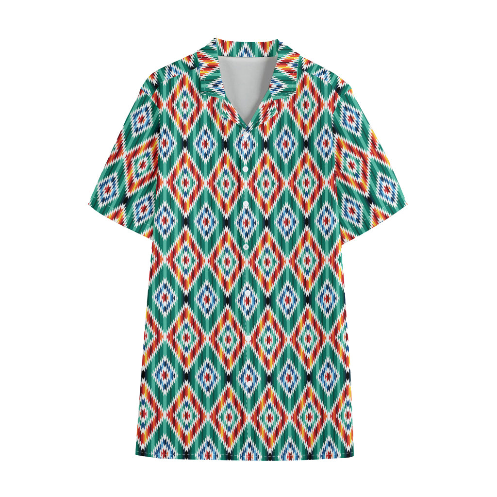 Tribal Navajo Pattern Print Cotton Hawaiian Shirt