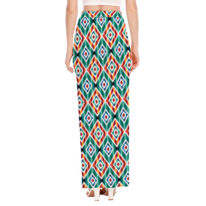 Tribal Navajo Pattern Print High Slit Maxi Skirt