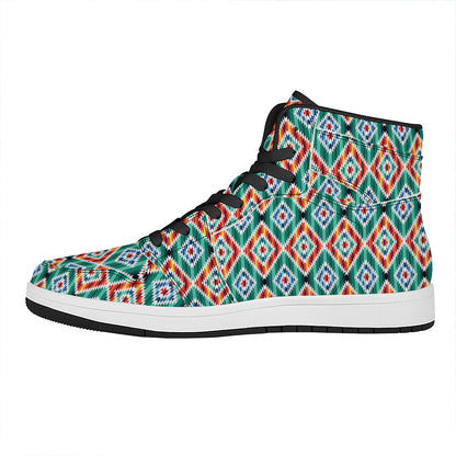 Tribal Navajo Pattern Print High Top Leather Sneakers