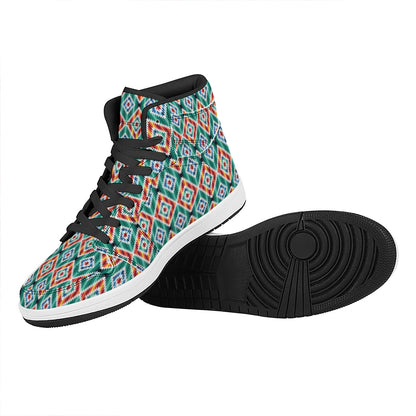 Tribal Navajo Pattern Print High Top Leather Sneakers