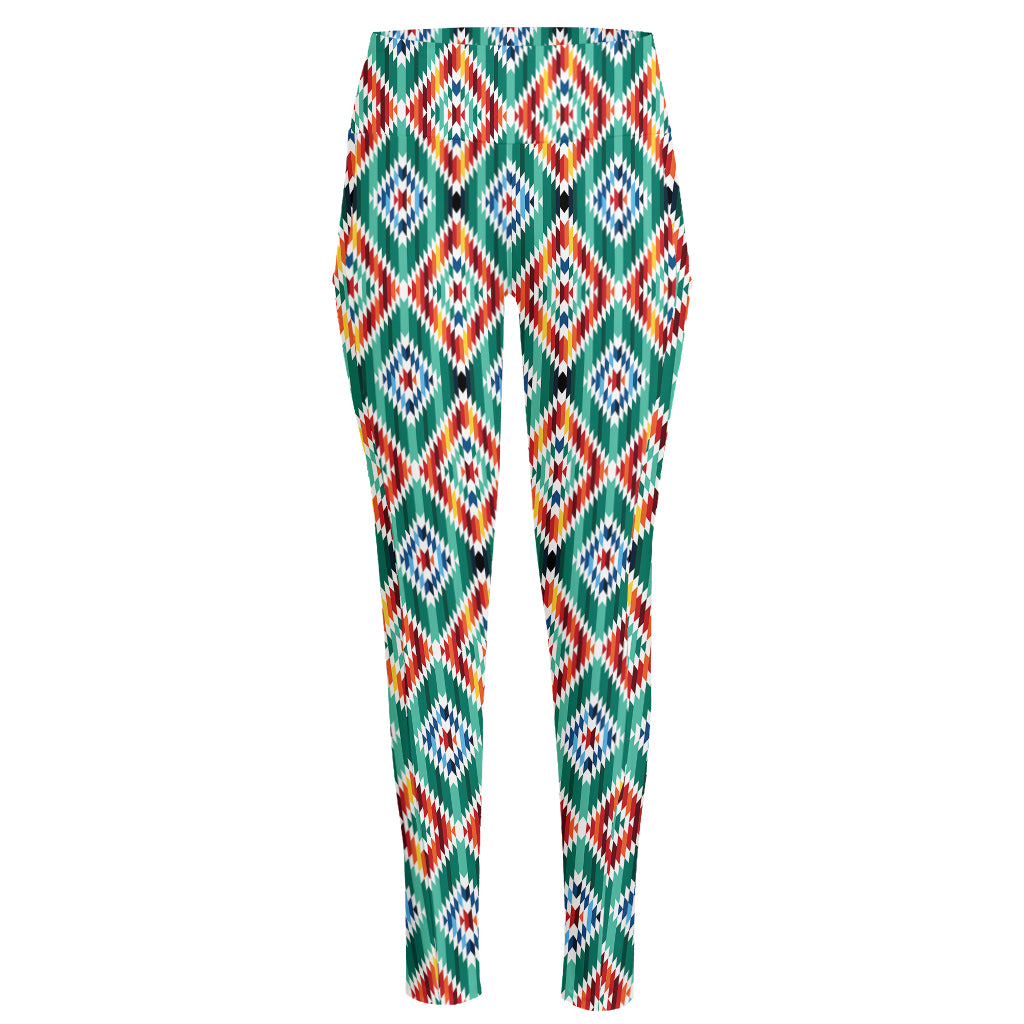 Tribal Navajo Pattern Print High-Waisted Pocket Leggings