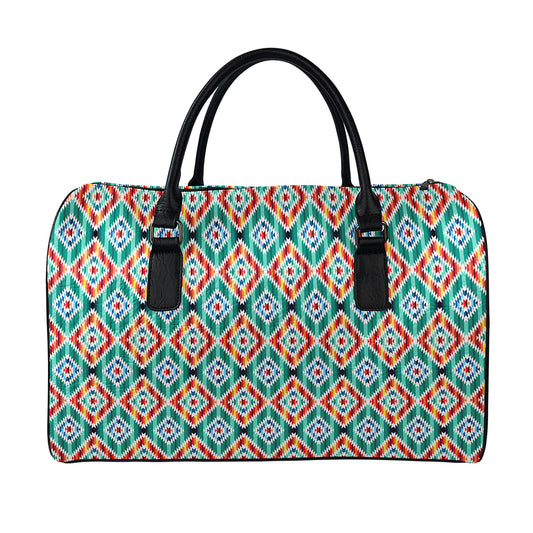 Tribal Navajo Pattern Print Leather Duffle Bag