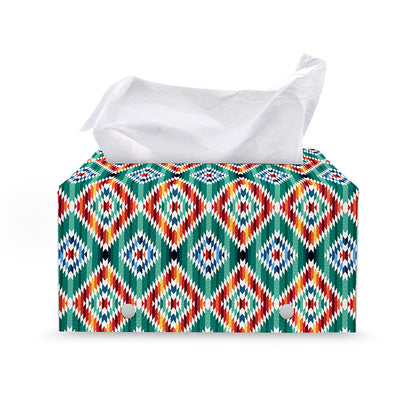 Tribal Navajo Pattern Print Leather Tissue Box Cover