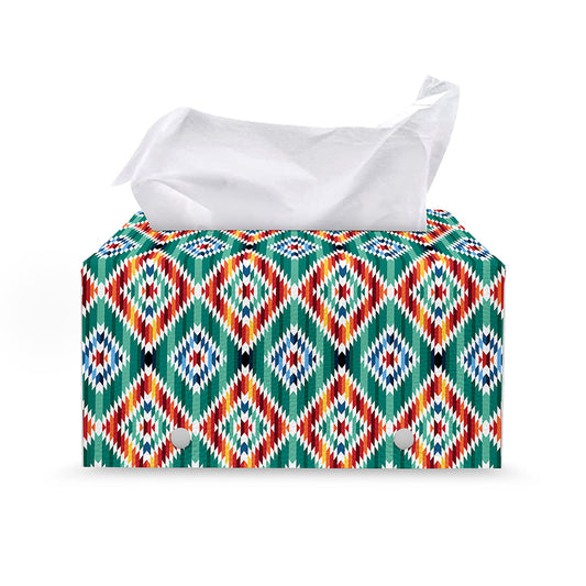 Tribal Navajo Pattern Print Leather Tissue Box Cover