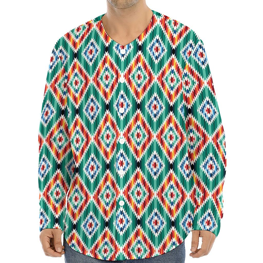 Tribal Navajo Pattern Print Long Sleeve Baseball Jersey