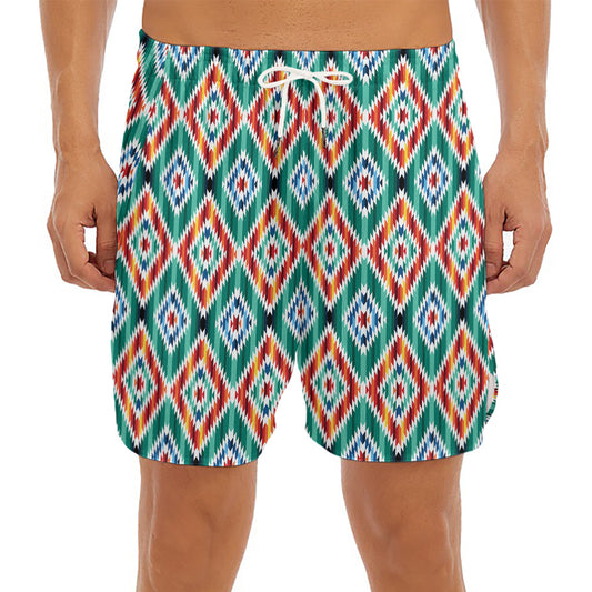 Tribal Navajo Pattern Print Men's Split Running Shorts