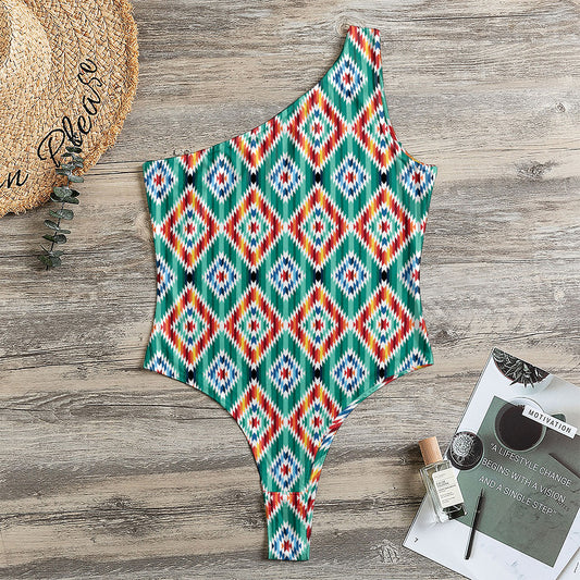 Tribal Navajo Pattern Print One Shoulder Bodysuit
