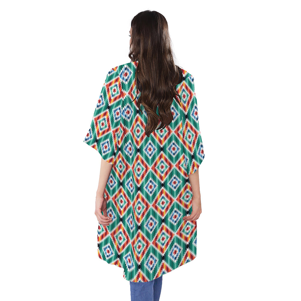 Tribal Navajo Pattern Print Open Front Beach Cover Up