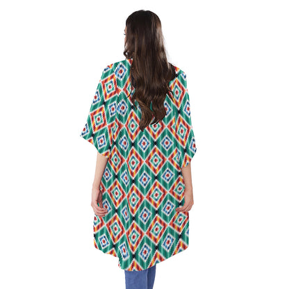Tribal Navajo Pattern Print Open Front Beach Cover Up
