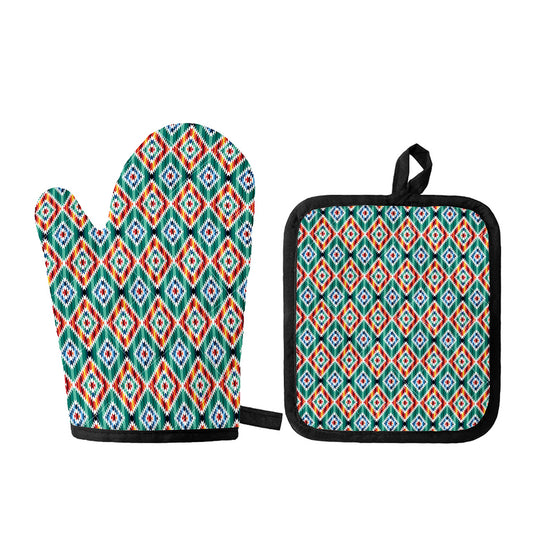 Tribal Navajo Pattern Print Oven Mitt And Pot Holder Set