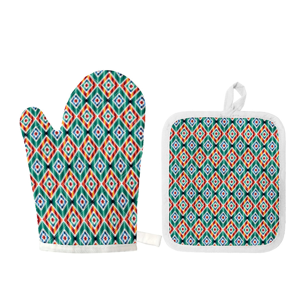 Tribal Navajo Pattern Print Oven Mitt And Pot Holder Set
