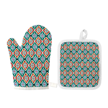 Tribal Navajo Pattern Print Oven Mitt And Pot Holder Set