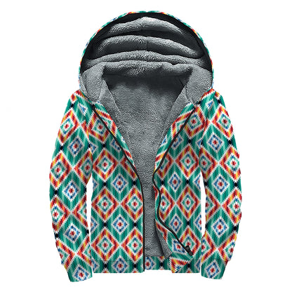 Tribal Navajo Pattern Print Sherpa Lined Zip Up Hoodie