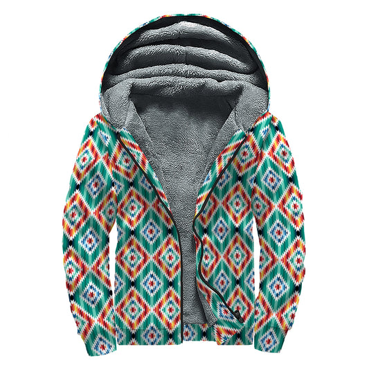 Tribal Navajo Pattern Print Sherpa Lined Zip Up Hoodie