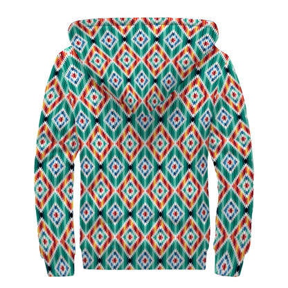 Tribal Navajo Pattern Print Sherpa Lined Zip Up Hoodie