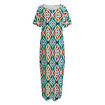 Tribal Navajo Pattern Print Short Sleeve Long Nightdress