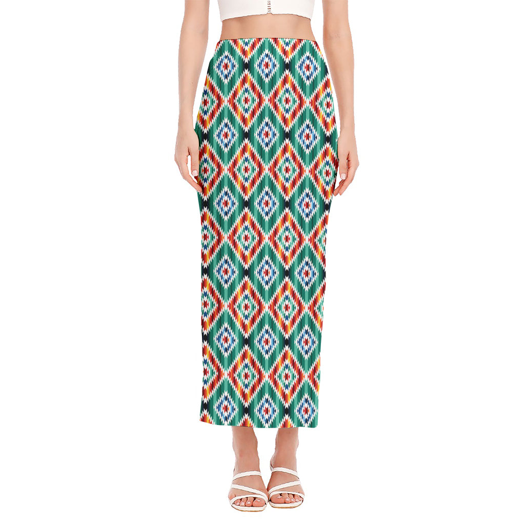 Tribal Navajo Pattern Print Side Slit Maxi Skirt