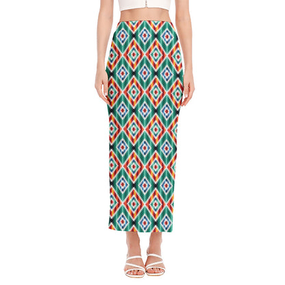 Tribal Navajo Pattern Print Side Slit Maxi Skirt