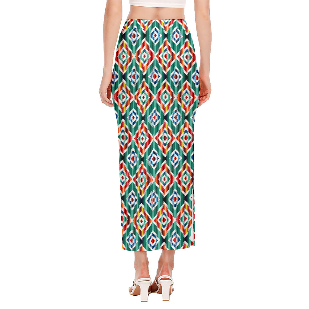 Tribal Navajo Pattern Print Side Slit Maxi Skirt