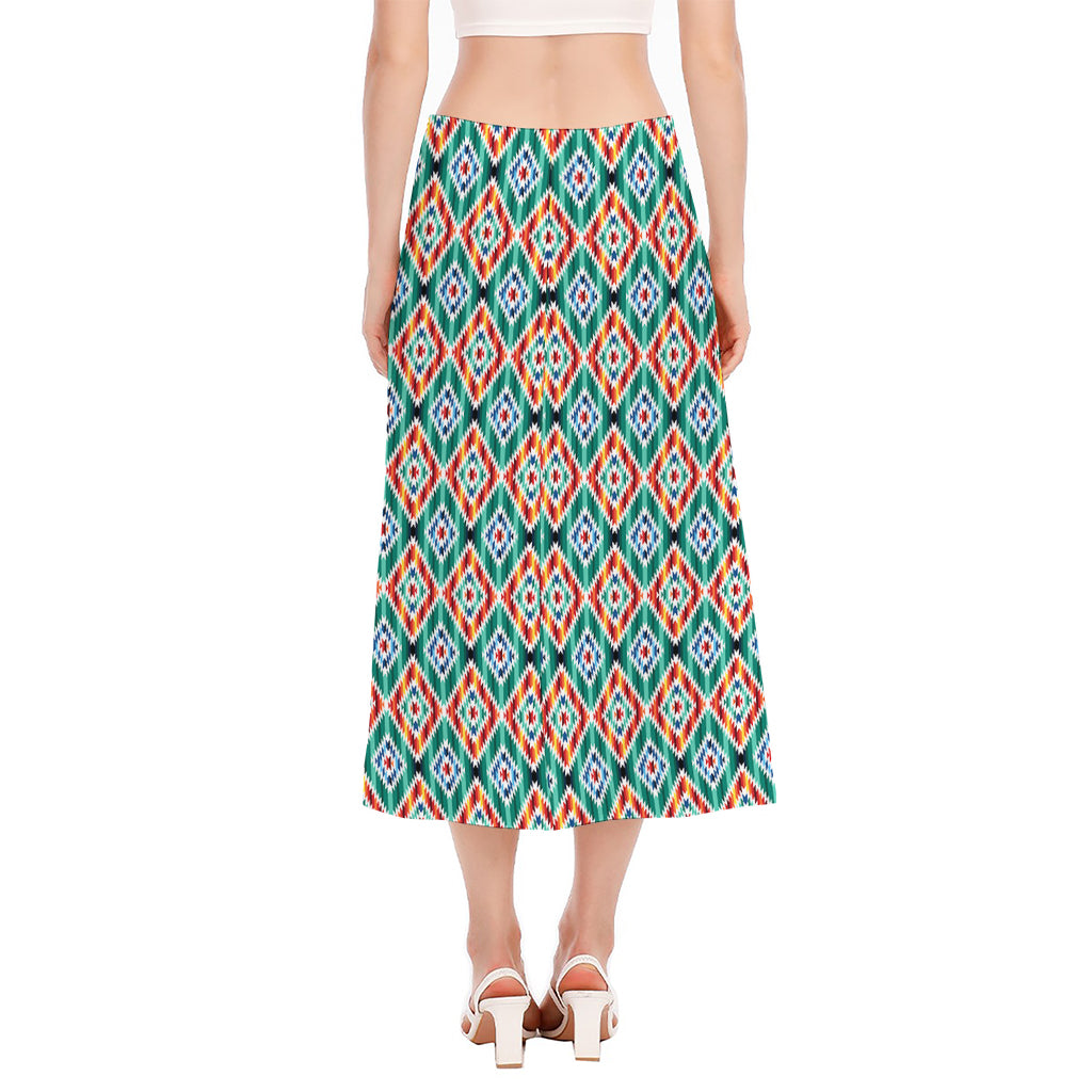 Tribal Navajo Pattern Print Side Slit Midi Skirt