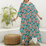 Tribal Navajo Pattern Print Silk V-Neck Kaftan Dress