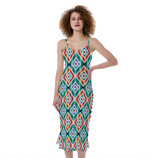 Tribal Navajo Pattern Print Slim Fit Midi Cami Dress