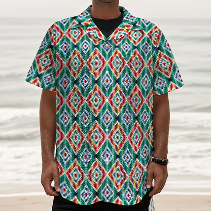 Tribal Navajo Pattern Print Textured Short Sleeve Shirt