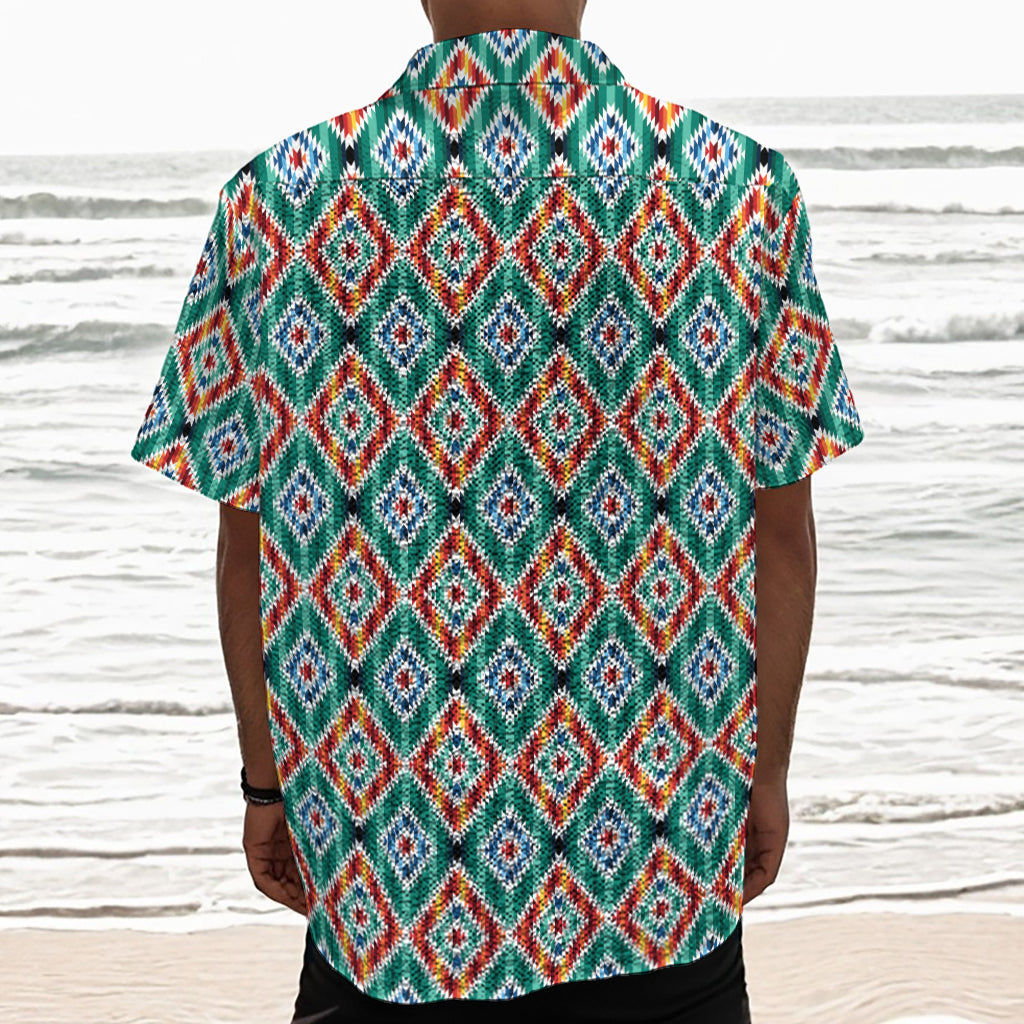 Tribal Navajo Pattern Print Textured Short Sleeve Shirt