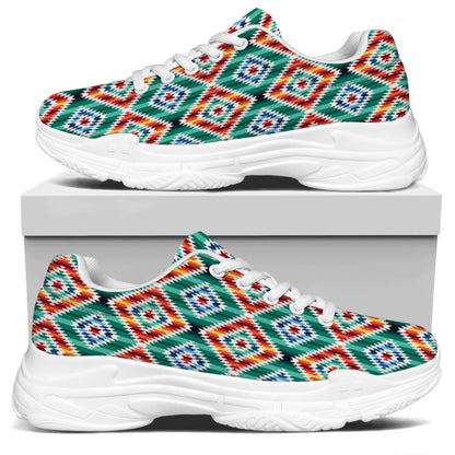 Tribal Navajo Pattern Print White Chunky Shoes