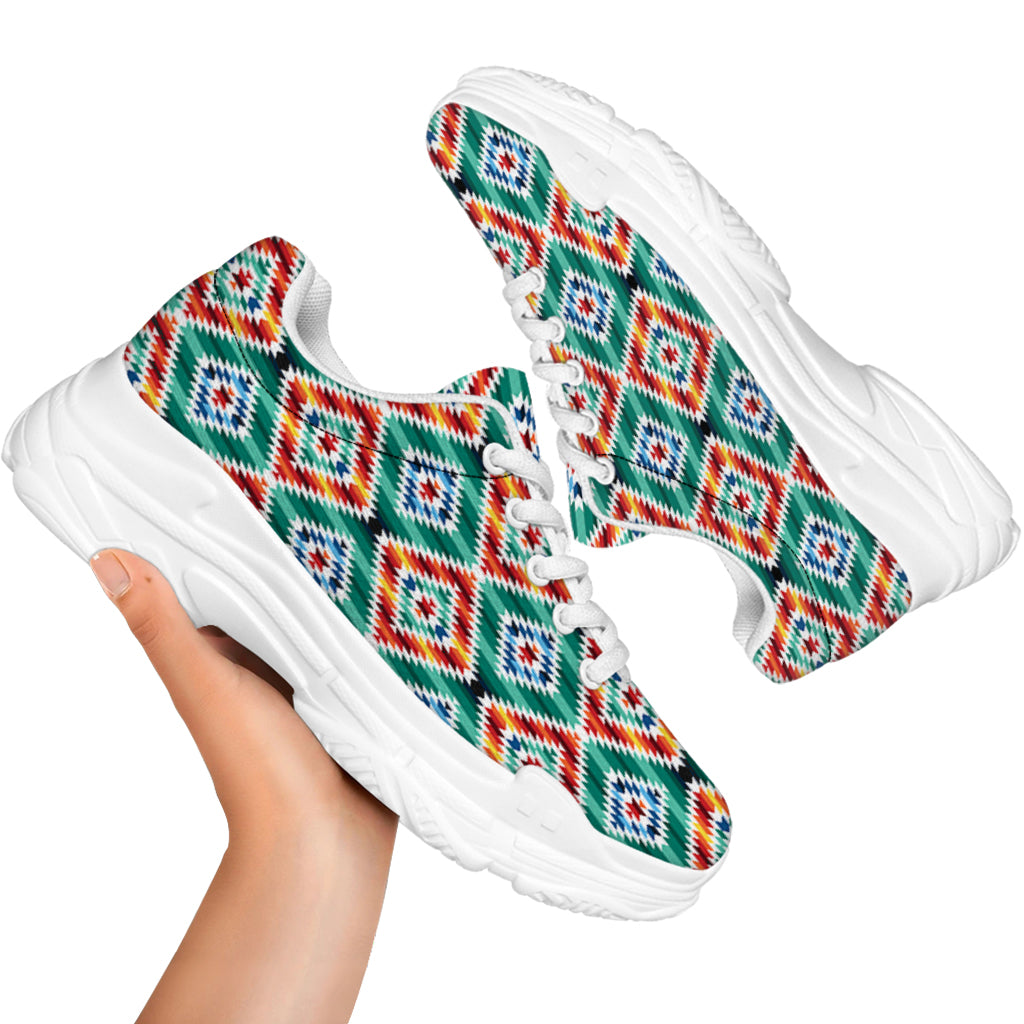 Tribal Navajo Pattern Print White Chunky Shoes