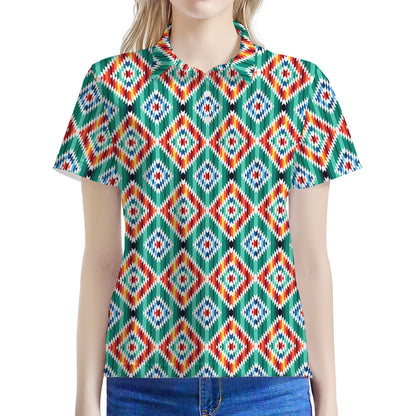 Tribal Navajo Pattern Print Women's Polo Shirt