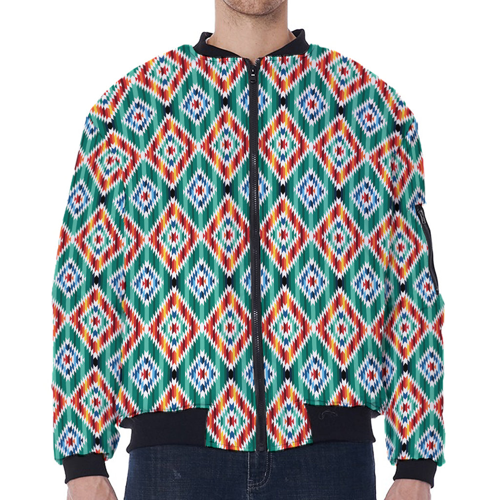 Tribal Navajo Pattern Print Zip Sleeve Bomber Jacket