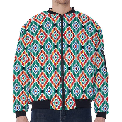 Tribal Navajo Pattern Print Zip Sleeve Bomber Jacket