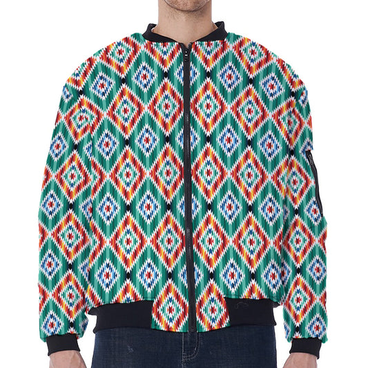 Tribal Navajo Pattern Print Zip Sleeve Bomber Jacket