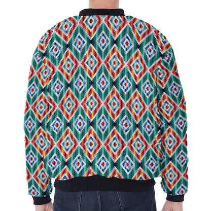Tribal Navajo Pattern Print Zip Sleeve Bomber Jacket