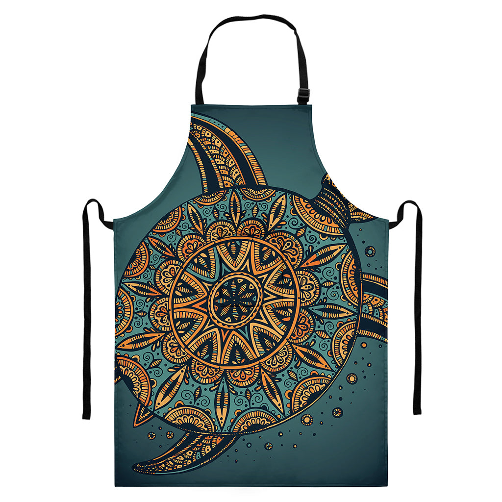 Tribal Sea Turtle Print Bib Apron With Pocket