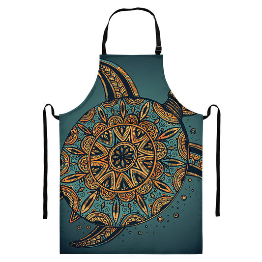 Tribal Sea Turtle Print Bib Apron With Pocket