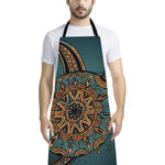 Tribal Sea Turtle Print Bib Apron With Pocket
