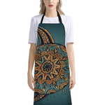 Tribal Sea Turtle Print Bib Apron With Pocket