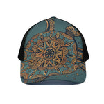 Tribal Sea Turtle Print Black Mesh Trucker Cap
