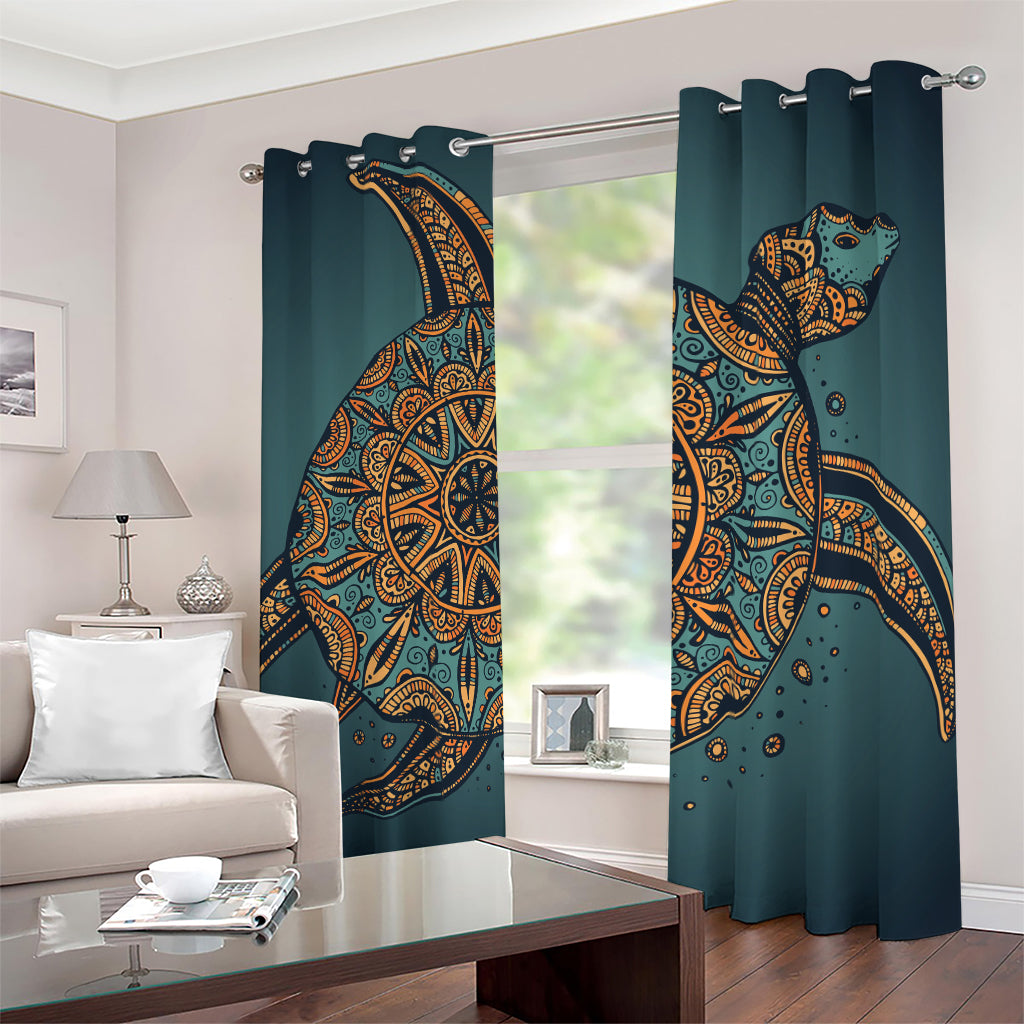 Tribal Sea Turtle Print Blackout Grommet Curtains