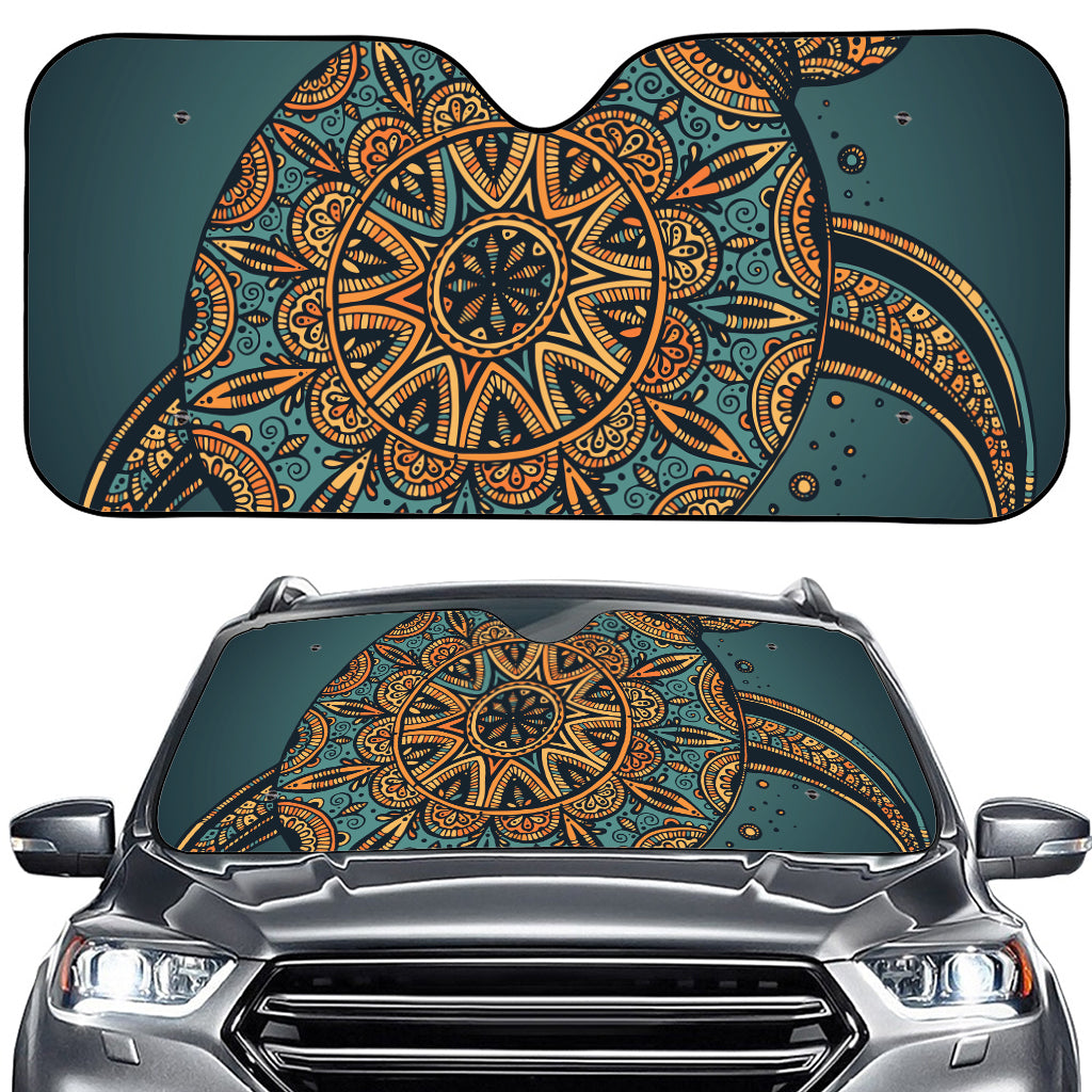 Tribal Sea Turtle Print Car Windshield Sun Shade